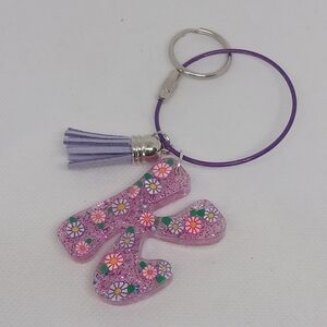 Floral Pink Keychain with Purple Tassel